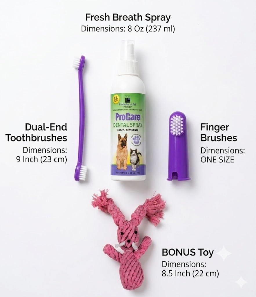 DORCYA Golden Retriever Dental Care Kit for Large Breeds 10 Dog Toothbrushes 10 Dog Finger Brushes 1 Breath Freshener Spray 1 Bonus Toy