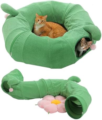 PAWZ Road Cactus Cat Tunnel Collapsible Cat Donut Tunnel with Flower Bed