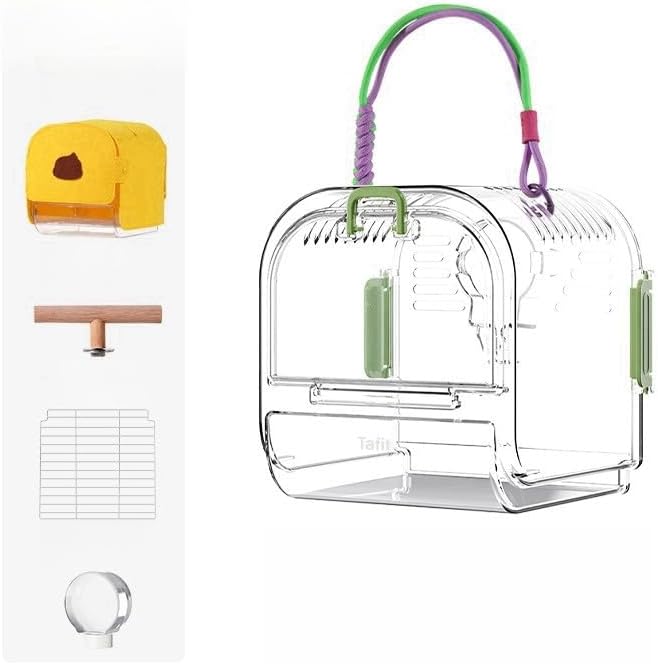 Portable Plastic Bird Cages Lightweight Waterproof Ventilated Travel Bird Cage for Pets Ideal for Outdoor Use Easy to Carry Bird Carrier Perfect for Small Birds and Budgies (Green)