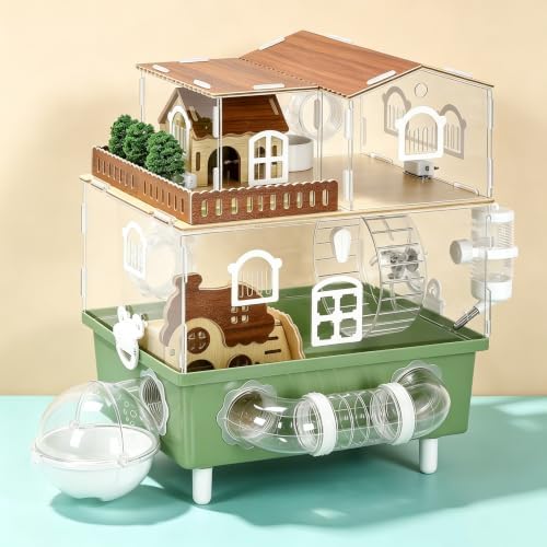 Large Hamster Cage Acrylic Hamster Enclosure with Hideout, Wheel & Tunnels