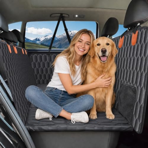 Back Seat Extender for Dogs,Hard Bottom Car Seat Waterproof Car Seat Cover for Dogs with Mesh Window, Anti-Scratch Nonslip Pet Car Seat Protector(Black,for Car/SUV/Small Truck)