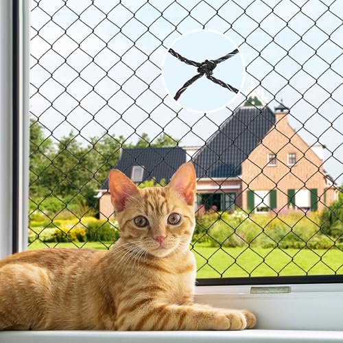Cat Netting,Balcony Netting for Pets,Steel Wire Reinforced Balcony Screen for Pets, Anti-Fall Cat Net for Balcony and Windows,Stair, Patio（Black,10 * 20ft）