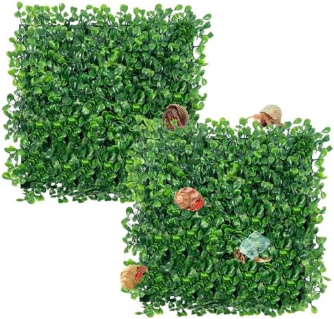 Rainmae 2Pack Faux Grass Mat Fake Turf Hermit Crab Climbing Wall, Hermit Crab Climbing Toys, Plastic Aquarium Plants Lawn Hermit Crab Supplies Climbing and Hide Toy for Gecko Reptile Lizard 10x10 inch