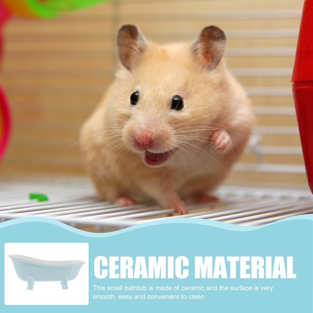 Abaodam Blue Ceramic Hamster Sand Bath for Small Animal Habitats