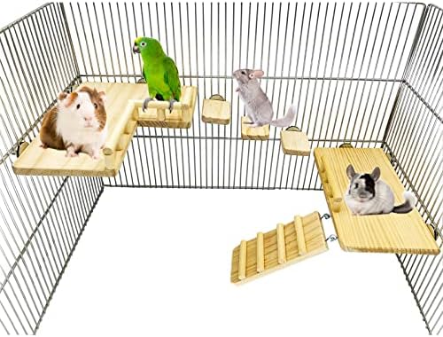 Wooden Platform with Ladder, Pet Activity Structure, Bird, Chinchilla, Guinea Pig, Hamster, Rat Cage Accessories