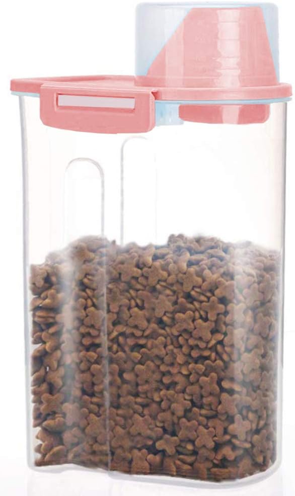 Pet Food Storage Container with Graduated Cup and Seal Buckles Food Dispenser for Dogs Cats (Pink)
