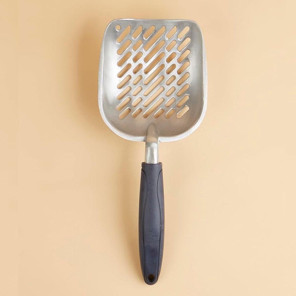 Cat Litter Scoops Latest Update Polishing Metal Cat Litter Scoop with Black, Solid Giant Aluminum Alloy Sifter Deep Shovel with TABS/Round Teeth Pet Kitty Litter Scooper