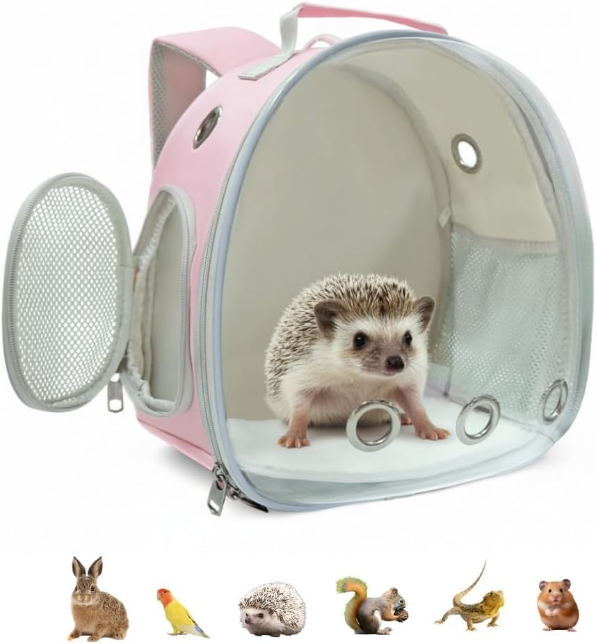 Small Animal Carrier Guinea Pig Backpack,Transparent, Breathable Backpack Carrier for Hedgehogs, Rabbits, Birds, Squirrels, Hamsters, Lizards Comfortable, Portable Travel Bag for Small Pets (Green)