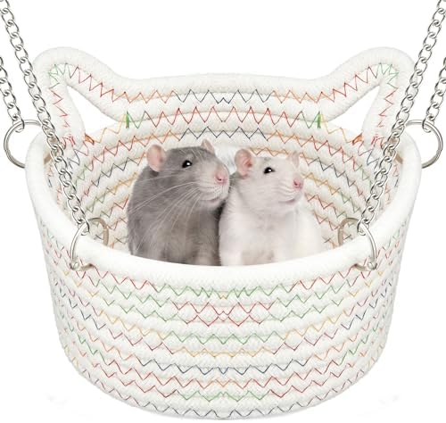JWShang Rat Hanging Basket Bed for Cage - Chew Proof Small Animal Hammock with Sturdy Chains, Durable Rat Sleeping Nest for Mice Guinea Pig Chinchilla Sugar Glider Ferret (L)