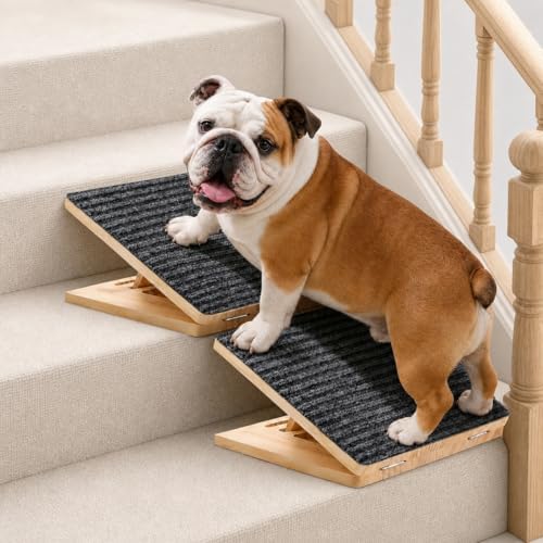2PCS Adjustable Wooden Dog Ramp for Small Medium Dogs, Non-Slip Foldable Pet Ramp for Bed Couch Stairs, Ideal for Senior Dogs & Joint Pain, Portable Height Adjustable Dog Stairs for Indoor Use