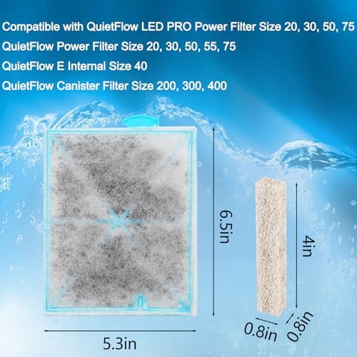 12 Pack Large Aquarium Filter Cartridges with 6 Filter Pads, Compatible with Aqueon QuietFlow LED PRO 20/30/50/75 & Power Filter 20/30/50/55/75, Activated Carbon & Zeolite Filter Replacement