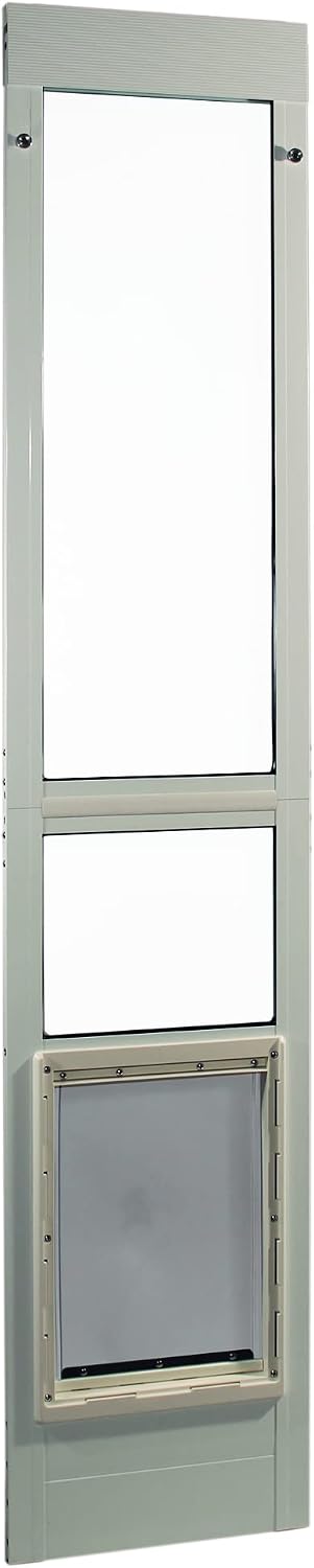 IDEAL PET PRODUCTS Since 1979 Ideal Pet 96” Aluminum 2-Piece Modular Pet Patio Door with Single Pane Glass and Clear Flexible Flap, for Cats or Dogs, 7" x 11-1/4" Flap Size