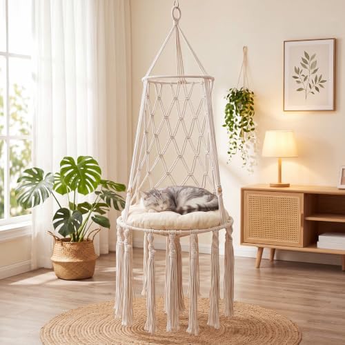 Briwooody Extra-large 2 Pcs Cat Hammock Hanging Cat Bed with Thick Cushion
