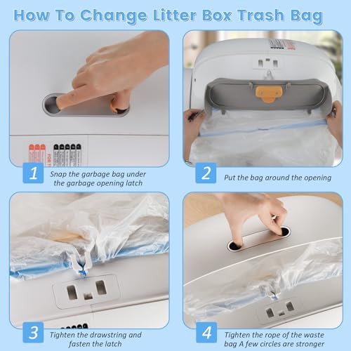80 Count Cat Litter Bags, Self Cleaning Litter Box Liners, 18.2 x 18.2 inches Replacement Drawstring Bags Fit for Automatic Robot Box (80 Counts/4 Rolls）