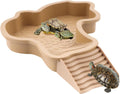 Large Reptile Bathing Pool Turtle Food Water Bowls with Ramp Aquarium Ornament for Turtle Horned Frog Lizard Gecko Snake (Brown)