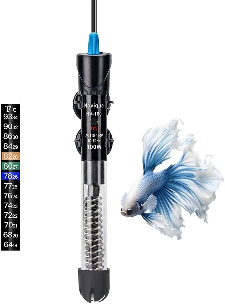 100W Aquarium Heater Adjustable Temperature Submersible Fish Tank Heater Water Thermostat with Thermometer for Freshwater and Saltwater Tanks