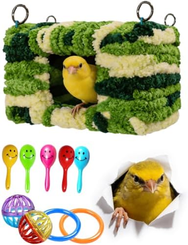 Plush Rectangular Bird Nest Hut with Metal Hanging Rings for Parrots
