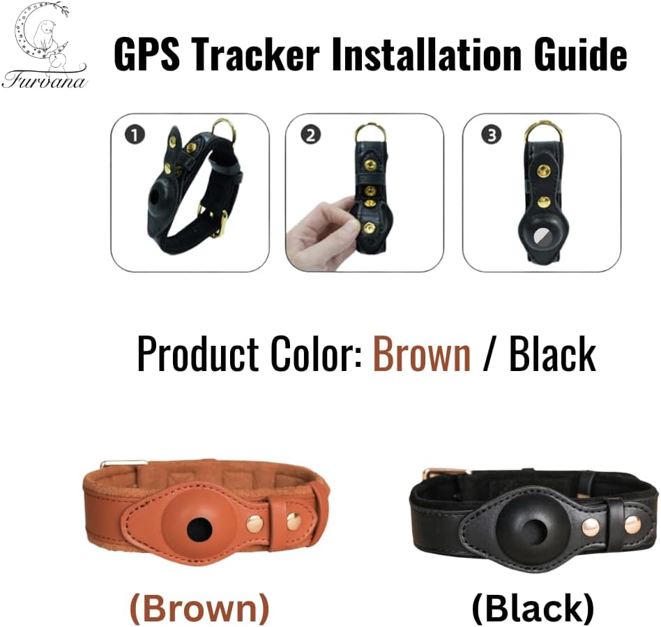 Genuine Leather Dog Collar with Smart Tag Holder Compatible with AirTag, Scratch-Resistant Finish, Microfiber Lining, Adjustable Design for All Breeds (Brown, Small: Width = 1.2"; Neck = 8" - 11")