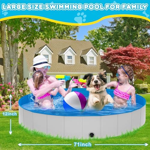 Extra Large Foldable Dog Pool,71"x 12" Portable Anti-Slip Kiddie Pool Hard Plastic, Swimming Pool for Dogs Cats and Kids Pet Puppy Bathing Tub
