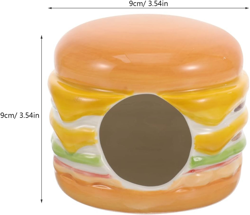 Didiseaon Ceramic Hamster Hideout House Burger Shape Small