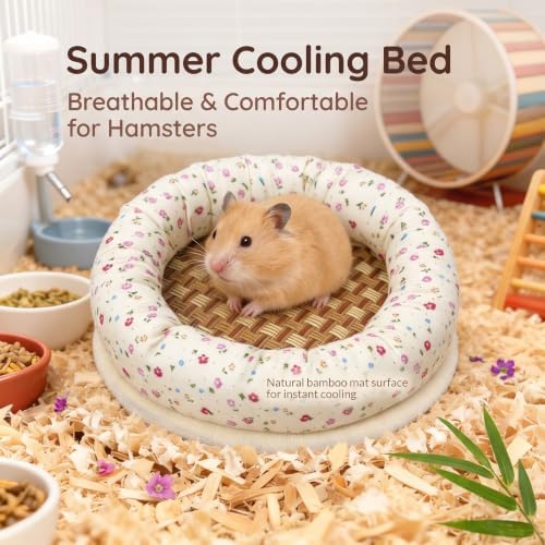 Floral Bamboo Hamster Bed Round Cooling Mat, Medium