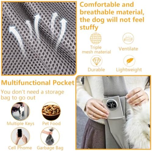 Dog Sling Adjustable Breathable for Small Dogs Cats 3-14 lbs,Grey