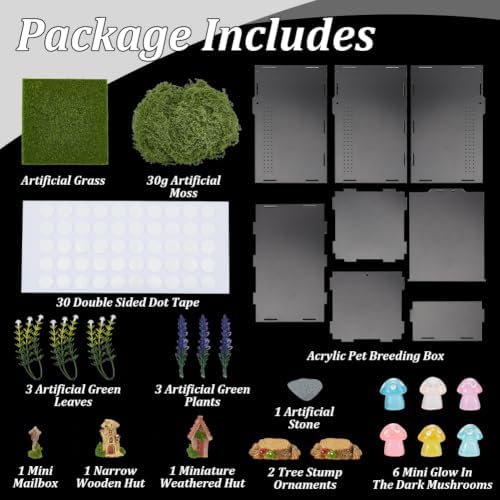 WEBEEDY Jumping Spider Enclosure Kit DIY Insects Habitat, Small Reptile Terrarium Praying Mantis Terrariums Acrylic Terrarium with Complete Habitat Decor for Spider & Insect, 8x8x15cm/3.15x3.15x5.9