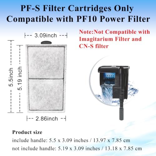 16 Pack PF-S Filter Cartridges Only Fit to Top Fin PF10 Power Filter, Fish Tank Filter Cartridges Replacement NOT Compatible with Imagitarium/CN-S Filter (5.19 x 3.09 inches, not Include Handle)