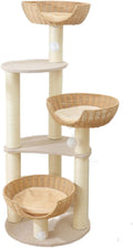 SHENGOCASE Modern Cat Tree Tower, Wooden Condo, 3 Large Rattan Wicker Basket Beds, Window Perch for Cats up to 20 lbs