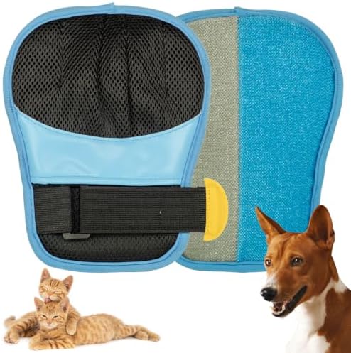 Pet Hair Removal Glove for Cats and Dogs, Blue, Gentle Grooming Mitt, Easy to Clean