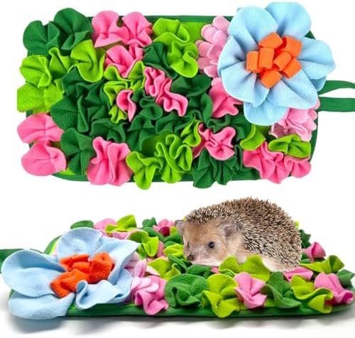 Hedgehog Foraging Mat Enrichment Toy, with Non-Slip Bottom for Hedgehogs, Rabbits, Guinea Pigs, Hamsters, Hedgehogs Cage Accessories Interactive Feeding & Sensory Play Mat (Floral, 17.7x9.8 Inches)