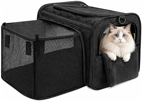 Expandable Airline Approved Cat Carrier with Large Comfort Space Soft Sided Pet Travel Bag Breathable Mesh Safe Structure Foldable Portable Carrier for Small Dogs Cats Vet Trips Flights