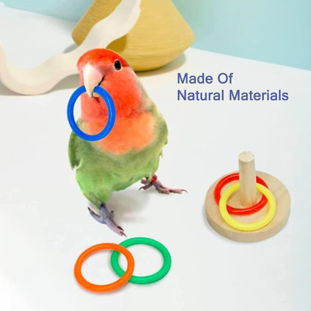 4Pcs Bird Training Intelligence Toys Set Included Training Basketball, Colorful Stacking Rings, Mini Skateboard and Shopping Cart Toy, Sepak Takraw for Parrots Budgies Cockatiel Parakeet #6