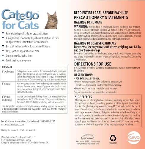Catego Flea and Tick Prevention for Cats - Over 1.5 lbs, 3 Month Supply