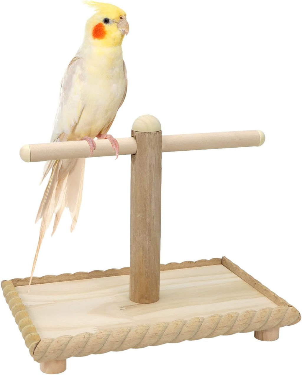Litewoo Natural Wood Bird Perch Stand Desktop Parrot Training Toy, Beige