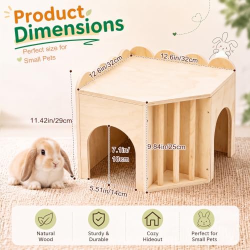 Wooden Bunny Corner Hideout Large Rabbit House with Hay Feeder