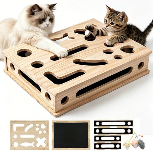 Cat Scratch Puzzle Enrichment Box, Large Cat Nail File Box with Sandpaper