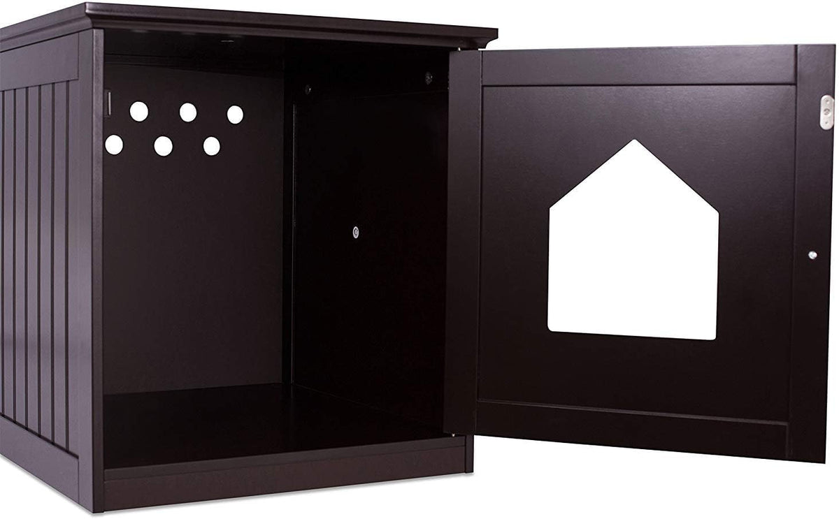 INTERNET'S BEST Decorative Cat House & Side Table, Nightstand, Pet Crate, Hidden Litter Box Enclosure, Multi-Functional Kitty Furniture, Hiding Spot, Wooden Cabinet for Cats, Kitten Home - Espresso