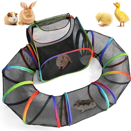 Guinea Pig Playpen with Tunnel, Rainbow Playpen with 98.4" Extended Tube & Open Side, Rabbit Playpen for Bunny, Hamster, Ferret, Chinchilla, Chickens & Small Animals to Play Indoor or Outdoor