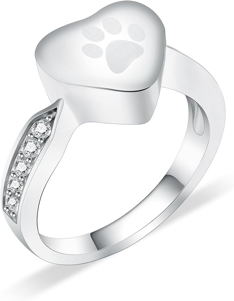Dog Cat Paw Print Urn Ring for Ashes Pet Ash Memorial Jewelry