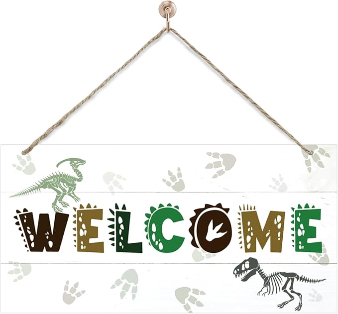 Welcome Sign for Front Door, Playroom Wall Decor, Dinosaur Theme Wall Hanging by corner+wind
