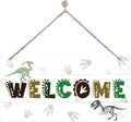 Welcome Sign for Front Door, Playroom Wall Decor, Dinosaur Theme Wall Hanging by corner+wind