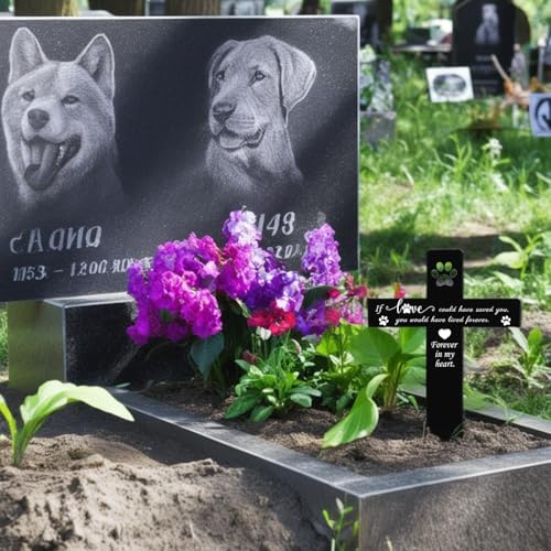 Pet Grave Marker Memorial Stake, Waterproof Metal Pet Loss Memorial Plaque, Outdoor Garden Cemetery Decor for Dog Cat, Black Sympathy Garden Stake
