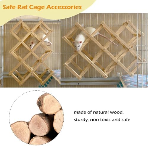 Jevnd Wooden Rat Climbing Toys (L, 1pc), Natural & Flexible Pet Rat Cage Accessories with Climbing Ladder & Stairs Platforms, Fancy Rats Enrichment Toy Activities, Hanging Rodent Toys for Playing