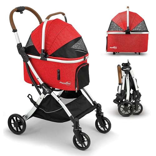 Dog Stroller with Detachable Carrier for Small Dogs & Cats, Red