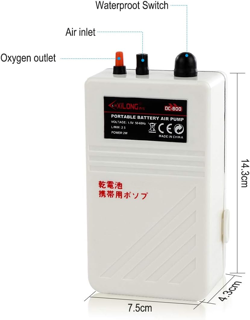 Battery Aquarium Air Pump, Quiet DC-800 Backup Fish Tank Air Bubbler, Portable Power Outage Aerator Emergency Oxygen Diffuser, Keeps Fish Safe & Bait Minnow Shrimp Alive