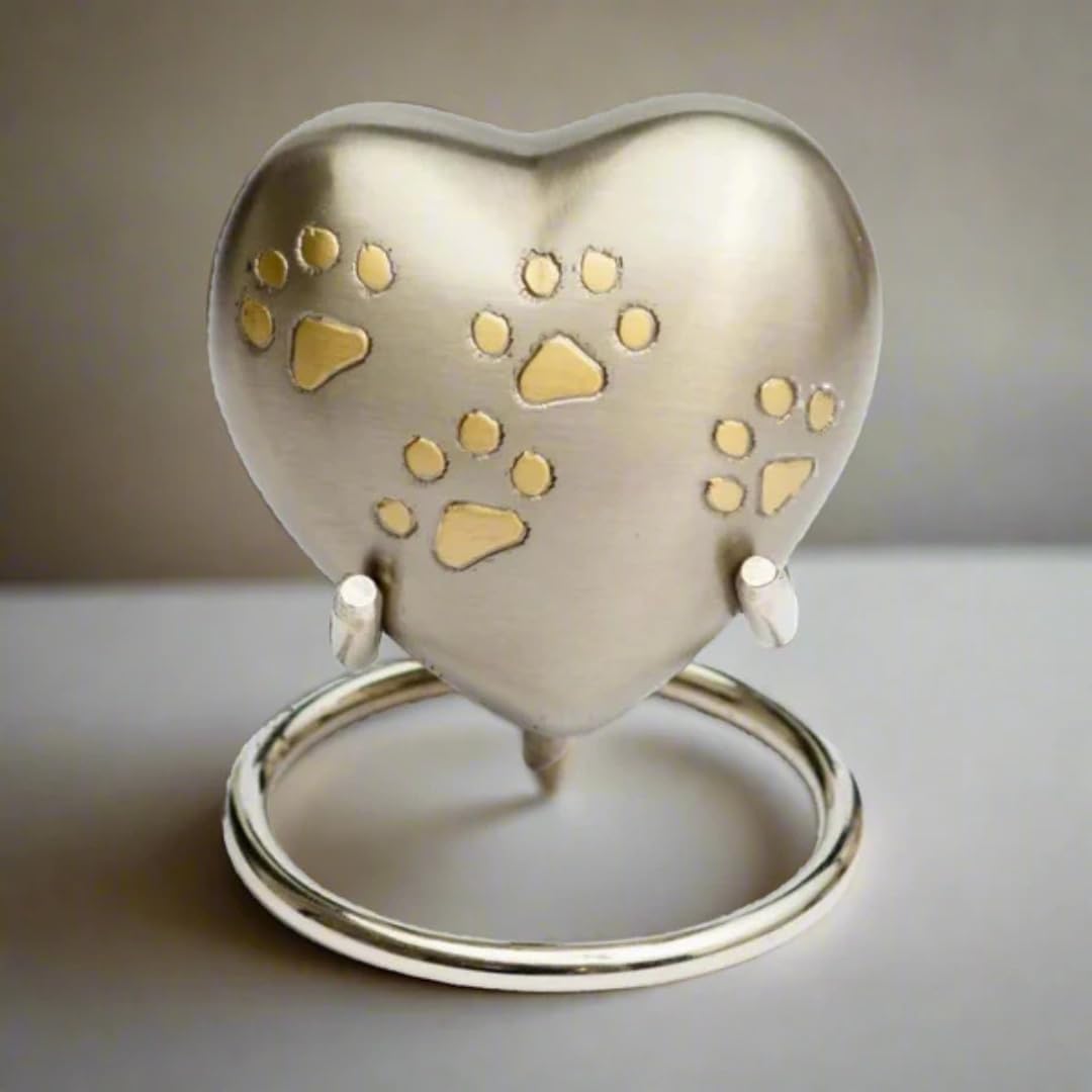 Urn for Pet Ashes Love Paw Heart Stand Cremation Memorial, Pewter 3"
