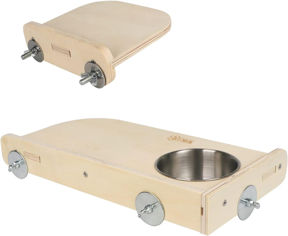 YKD Natural Wood Chinchilla Platform Set with Feeding Bowl