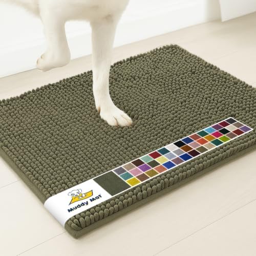 Muddy Mat® | Super Water Absorbent Door Mat Indoor, Microfiber Quick Dry Chenille Entryway Rug, Slip Resistant Front Door Mat, Indoor Mats for Entryway, Machine Washable Pet Rug, Army Green 19"x30"