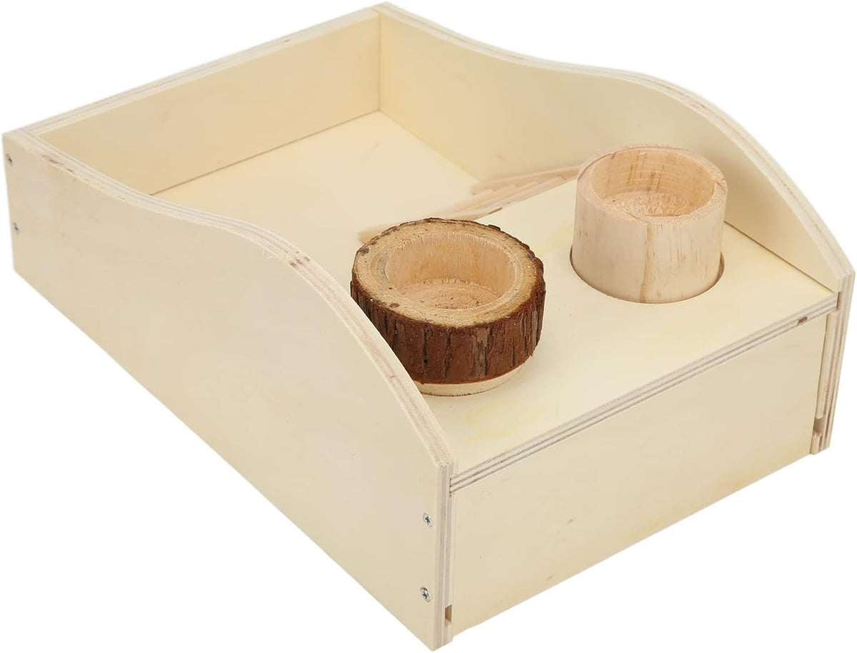 HEEPDD Hamster Sand Bath Box, Wooden Multi Functional Sand Bathroom Hideout with Climbing Ladder and Feeder Bowl for Cage Use Natural Color 1 Set